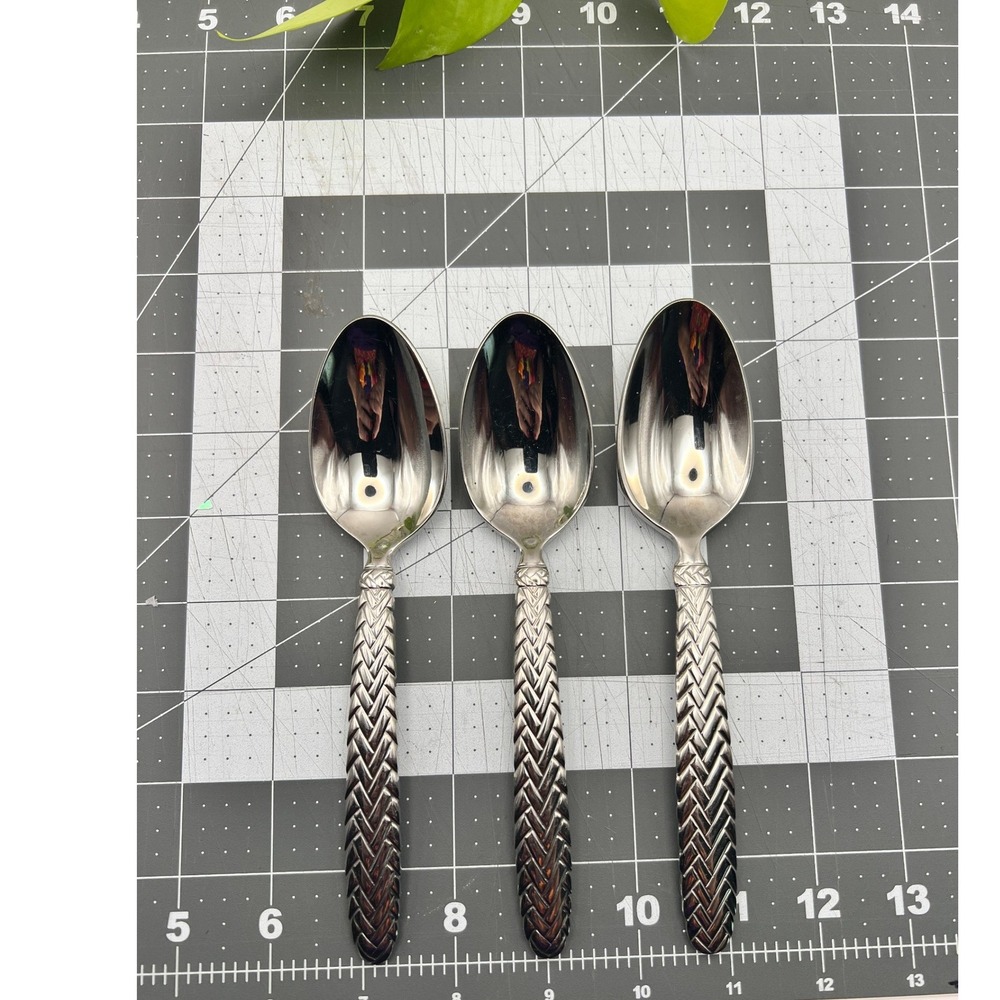 Ralph Lauren Wicker Stainless Oval Soup Spoons Set of 3 Vintage 1991 18/10 RL
